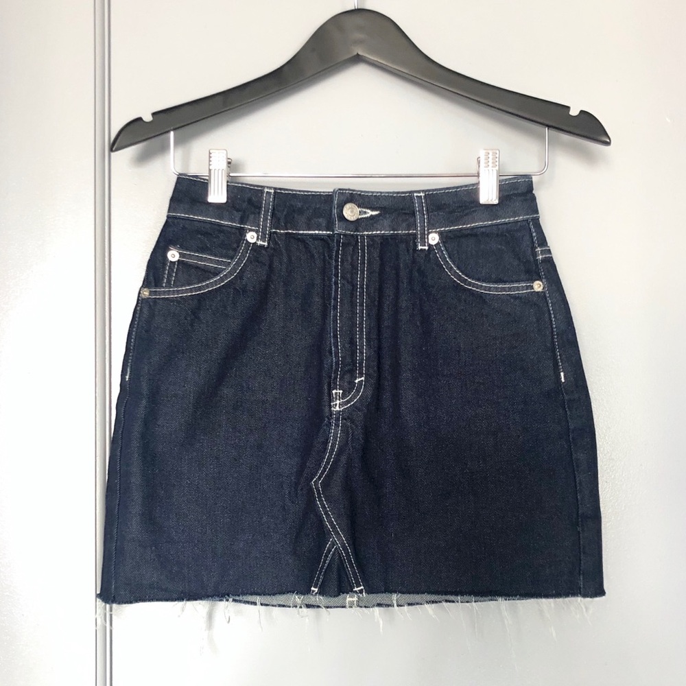 Topshop Denim Miniskirt Frayed Hem